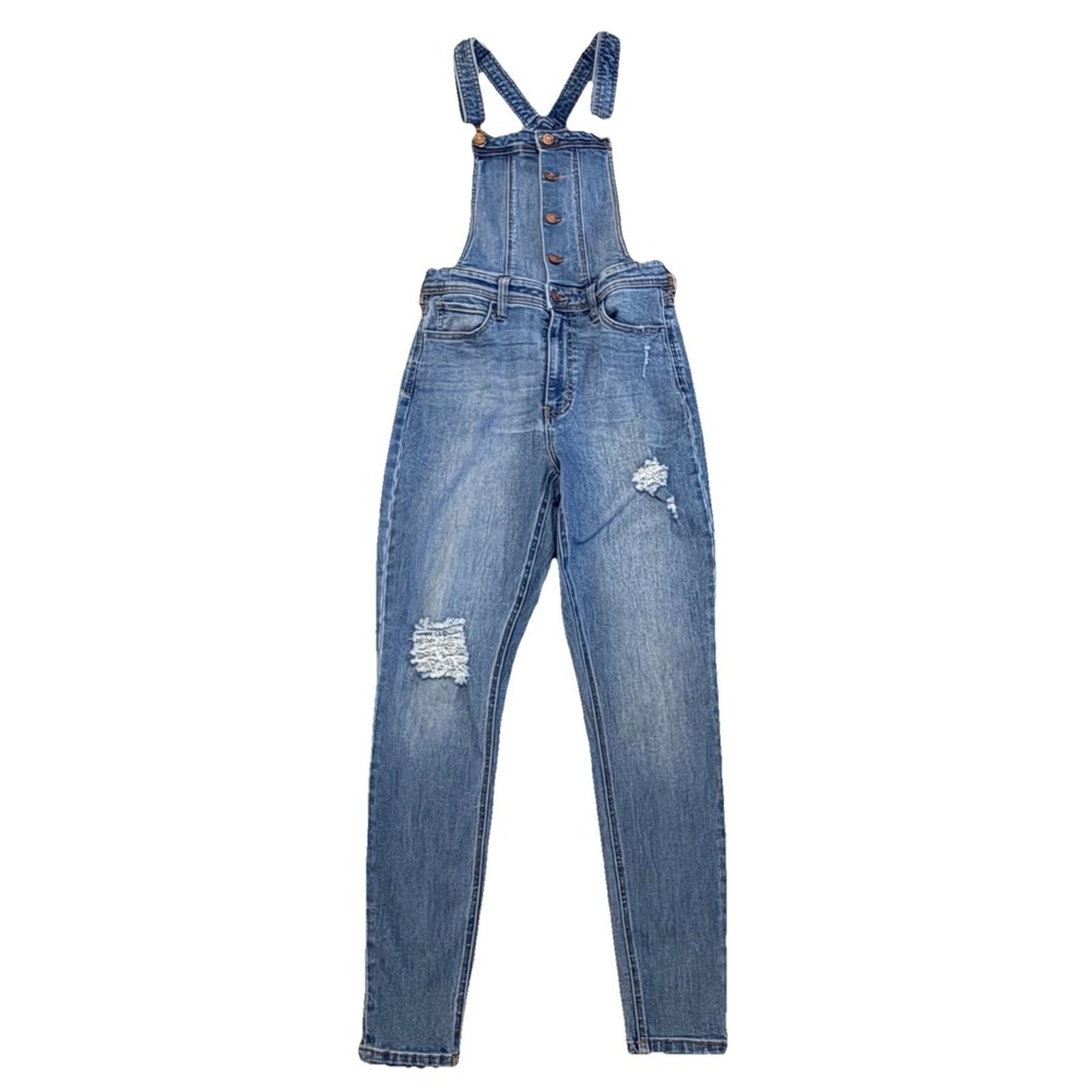 Fashion Nova Denim Overalls‎ Women's Size M Distressed Blue Jean Jumpsuit